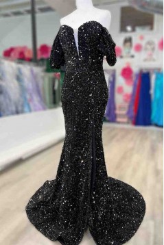 Mermaid Off the Shoulder Sequins Long Prom Dresses Formal Evening Dresses 901919