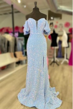 Mermaid Off the Shoulder Sequins Long Prom Dresses Formal Evening Dresses 901919