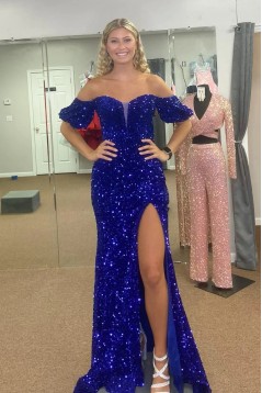 Mermaid Off the Shoulder Sequins Long Prom Dresses Formal Evening Dresses 901919