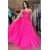 A-Line Long Pink Lace and Tulle Prom Dresses Formal Evening Dresses 901920