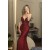 Mermaid V Neck Burgundy Long Prom Dresses Formal Evening Dresses 901921