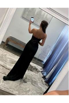 Long Black Mermaid Sweetheart Lace Prom Dresses Formal Evening Dresses with Slit 901929