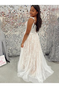 A-Line Lace and Tulle Long Prom Dresses Formal Evening Dresses 901930