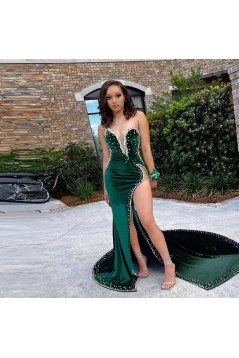 Long Green Mermaid Prom Dresses Formal Evening Dresses with Pearls 901932