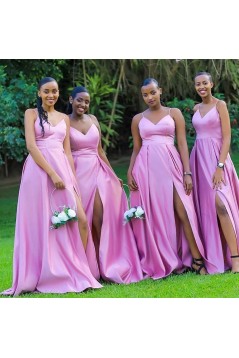 A-Line Long Pink Spaghetti Straps Floor Length Bridesmaid Dresses 902001