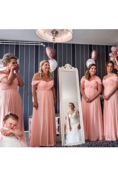 Long Pink Chiffon Off the Shoulder Bridesmaid Dresses 902009