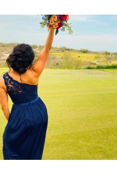 Long Royal Blue Chiffon and Lace Floor Length Bridesmaid Dresses 902047