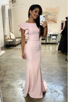 Long Pink Mermaid Floor Length Bridesmaid Dresses 902050