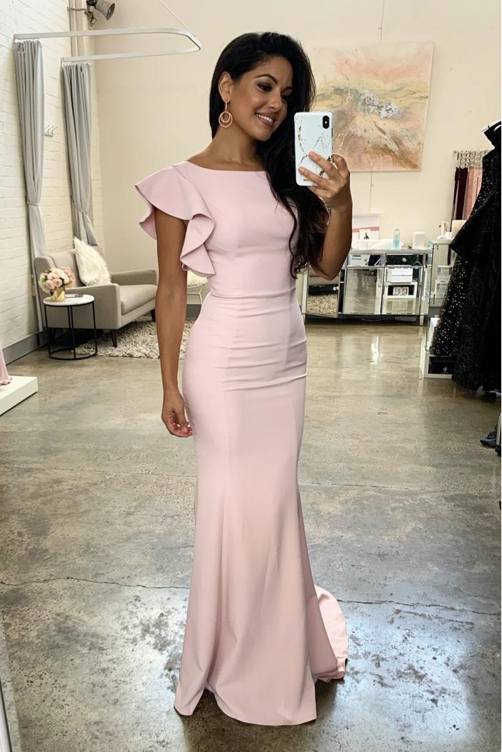 Long Pink Mermaid Floor Length Bridesmaid Dresses 902050