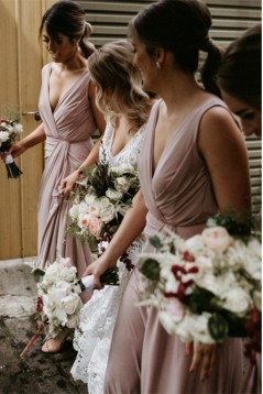 Sheath/Column V Neck Long Bridesmaid Dresses 902055