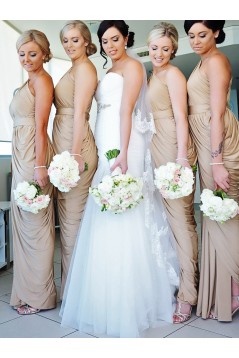 Sheath/Column Long Royal Blue One Shoulder Bridesmaid Dresses 902056