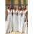 A-Line V Neck Long White Bridesmaid Dresses 902057