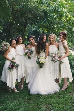 Asymmetrical White Chiffon Bridesmaid Dresses 902060