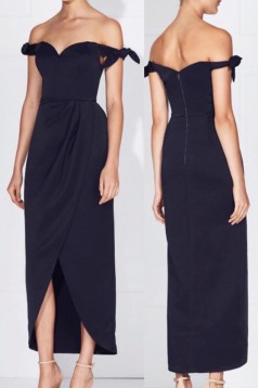 Sheath/Column Pink Tea Length Bridesmaid Dresses 902061