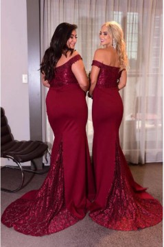 Long Burgundy Lace Mermaid Floor Length Bridesmaid Dresses 902062
