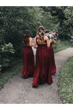 Long Red Floor Length Bridesmaid Dresses 902083
