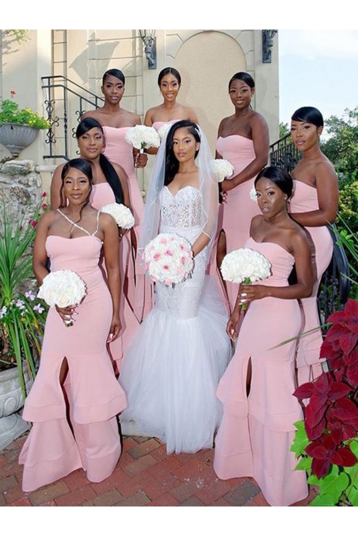 Long Pink Mermaid Strapless Bridesmaid Dresses 902089