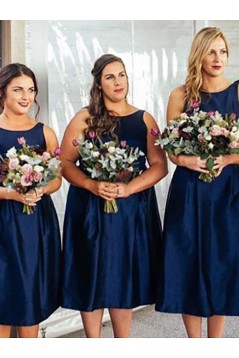 Short Navy Blue Knee Length Bridesmaid Dresses 902090