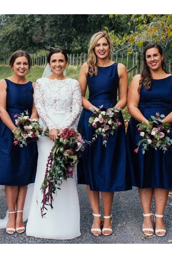Short Navy Blue Knee Length Bridesmaid Dresses 902090