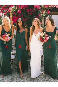 Long Dark Green Floor Length Chiffon Bridesmaid Dresses 902098