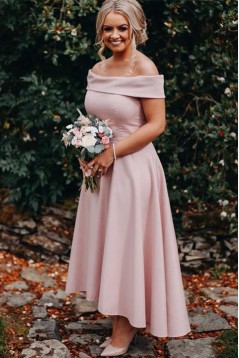 High Low Pink Off the Shoulder Bridesmaid Dresses 902111