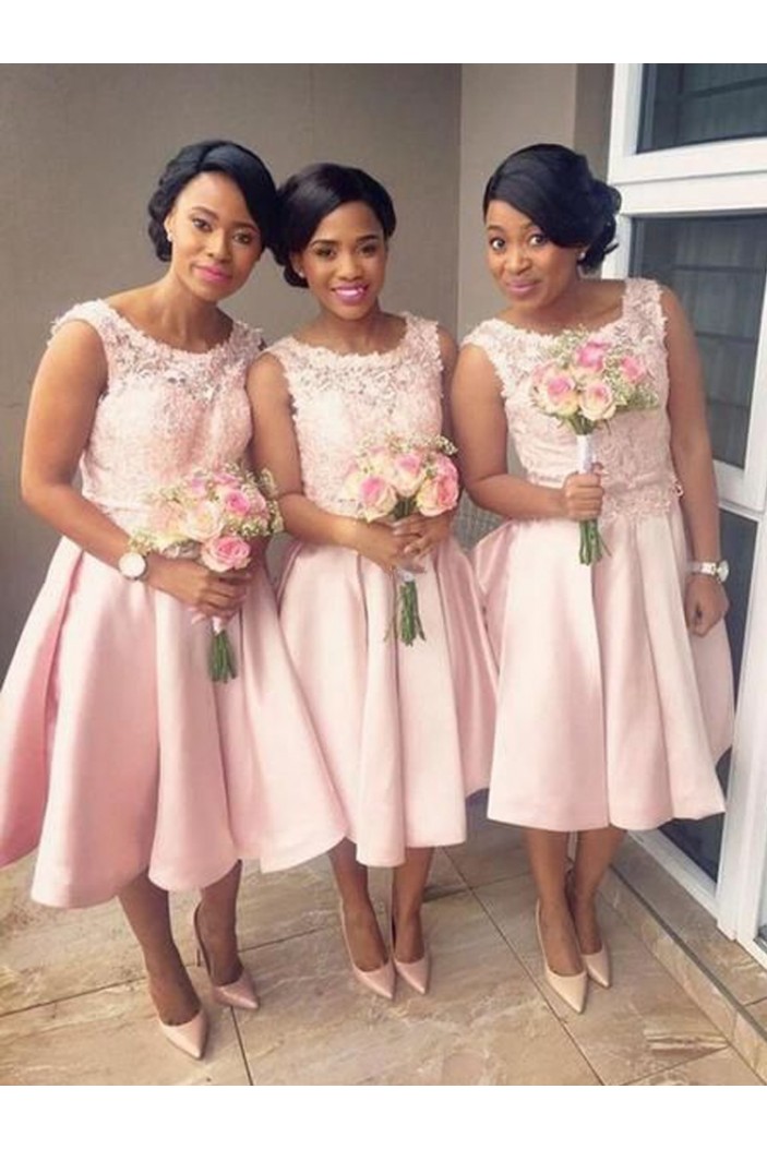 Short Knee Length Pink Lace Bridesmaid Dresses 902113