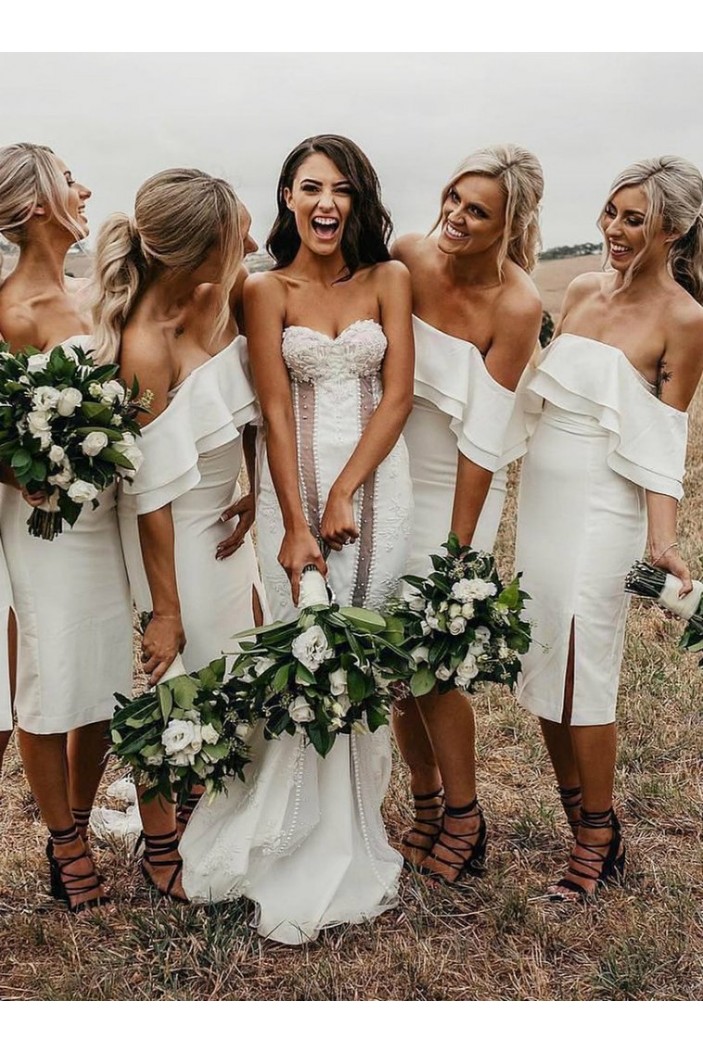 Short White Strapless Bridesmaid Dresses 902122