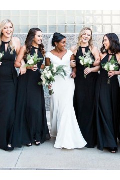 Long Navy Blue Chiffon Floor Length Bridesmaid Dresses 902126