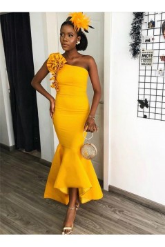 Mermaid One Shoulder Long Yellow Bridesmaid Dresses 902129