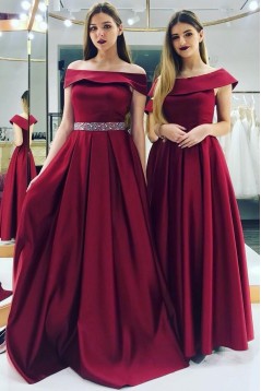 A-Line Beaded Off the Shoulder Long Bridesmaid Dresses 902131