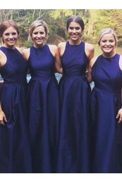 A-Line Long Navy Blue Floor Length Bridesmaid Dresses 902133