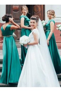 A-Line Long Green Floor Length Bridesmaid Dresses 902134