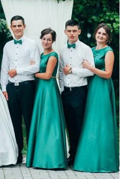 A-Line Long Green Floor Length Bridesmaid Dresses 902134