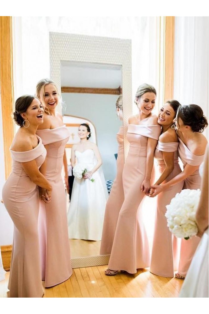 Long Mermaid Off the Shoulder Pink Floor Length Bridesmaid Dresses 902139