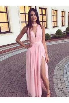 Long Pink Chiffon Floor Length Bridesmaid Dresses 902143