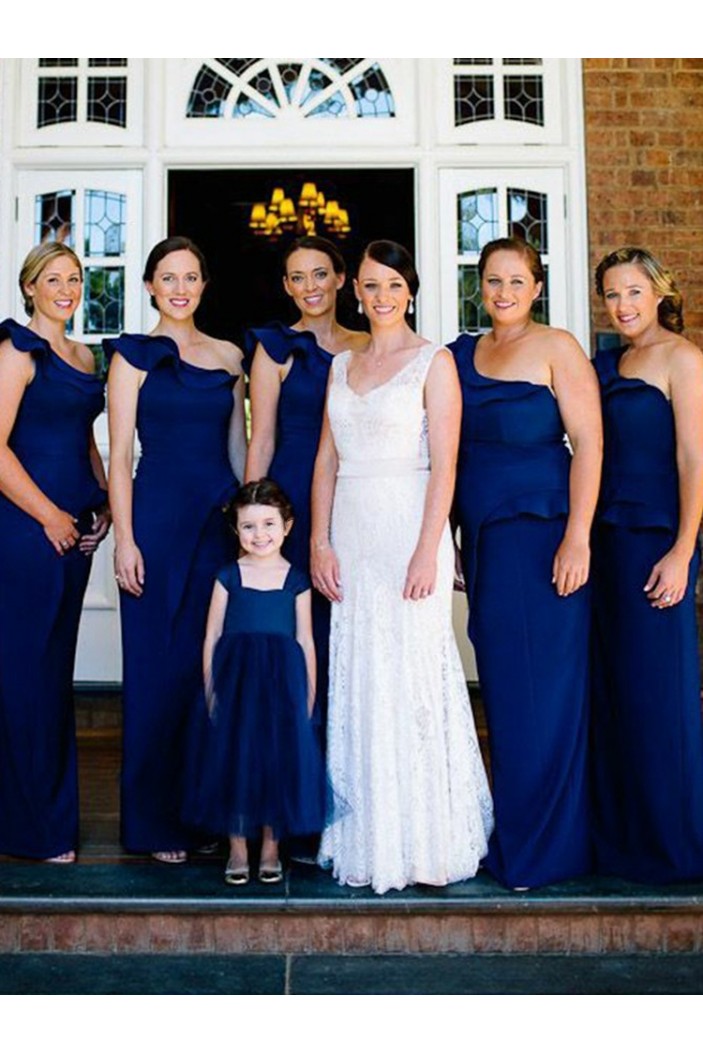 Long Royal Blue One Shoulder Bridesmaid Dresses 902147