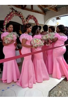 Mermaid Long Pink Off the Shoulder Bridesmaid Dresses 902159