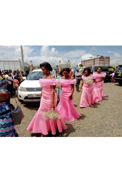 Mermaid Long Pink Off the Shoulder Bridesmaid Dresses 902159