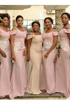 Long Pink Mermaid Lace Spaghetti Straps Bridesmaid Dresses 902160