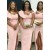 Long Pink Modest Floor Length Bridesmaid Dresses with Slit 902167
