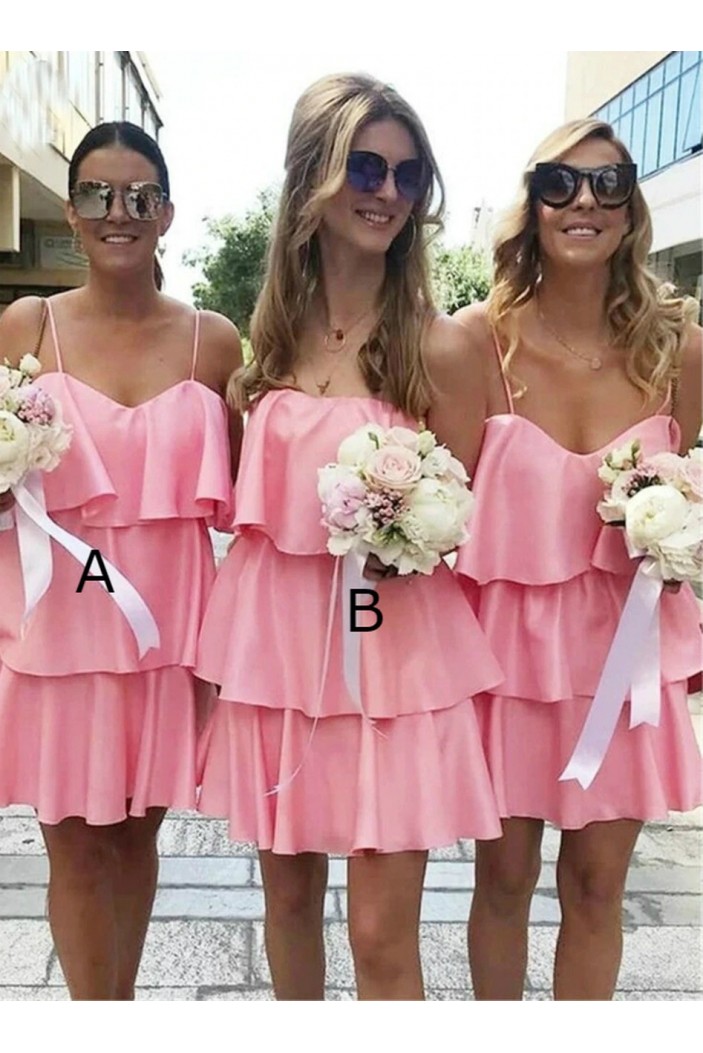 Short Pink Spaghetti Straps Bridesmaid Dresses 902170