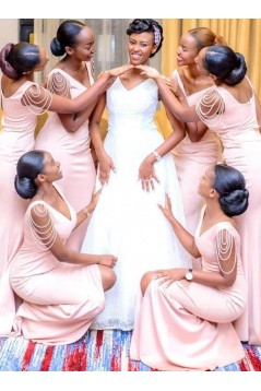 Long Pink Mermaid Modest Bridesmaid Dresses 902175