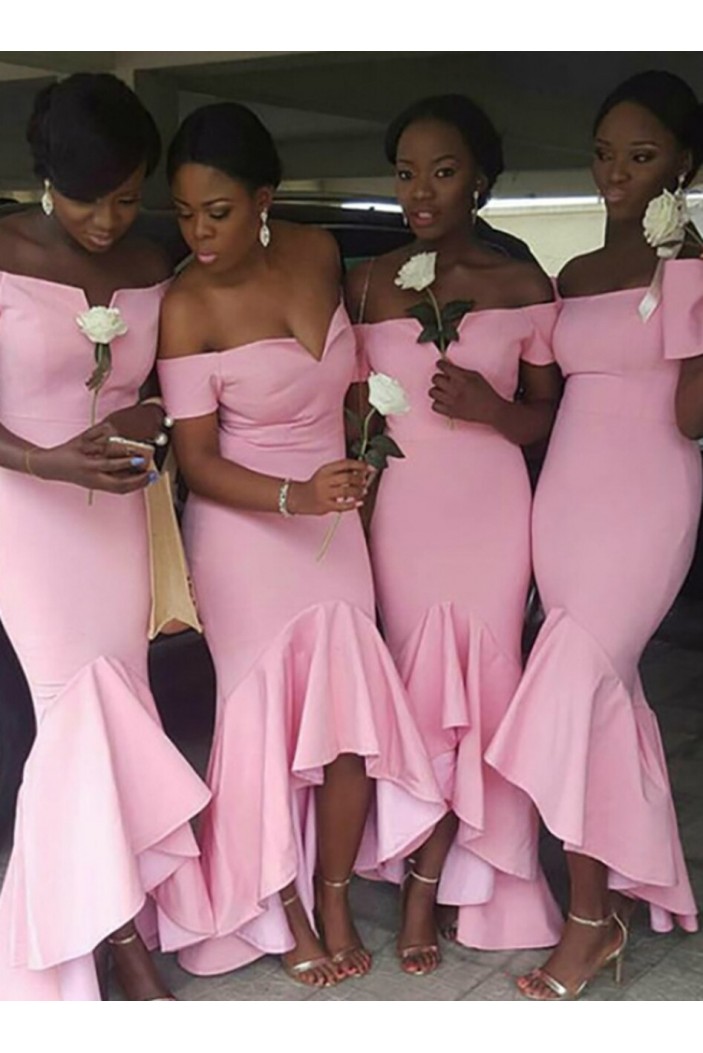 Long Pink Mermaid Asymmetrical Bridesmaid Dresses 902184