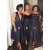 Short Navy Blue Lace and Tulle Bridesmaid Dresses 902190