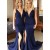Long Navy Blue V Neck Bridesmaid Dresses 902195