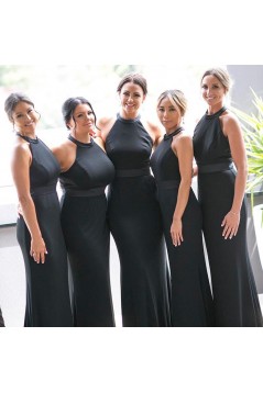 Long Black Mermaid Floor Length Bridesmaid Dresses 902200