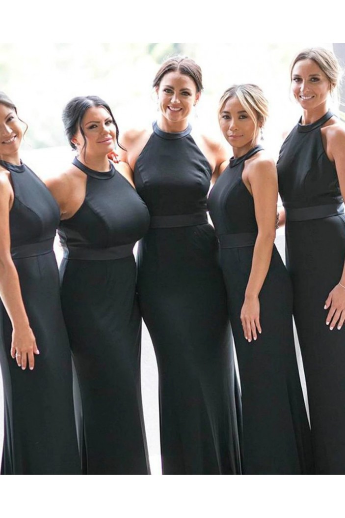 Long Black Mermaid Floor Length Bridesmaid Dresses 902200