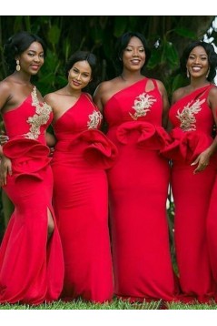 Long Red Mermaid One Shoulder Bridesmaid Dresses 902205