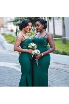 Long Green Mermaid Lace Spaghetti Straps Bridesmaid Dresses 902207