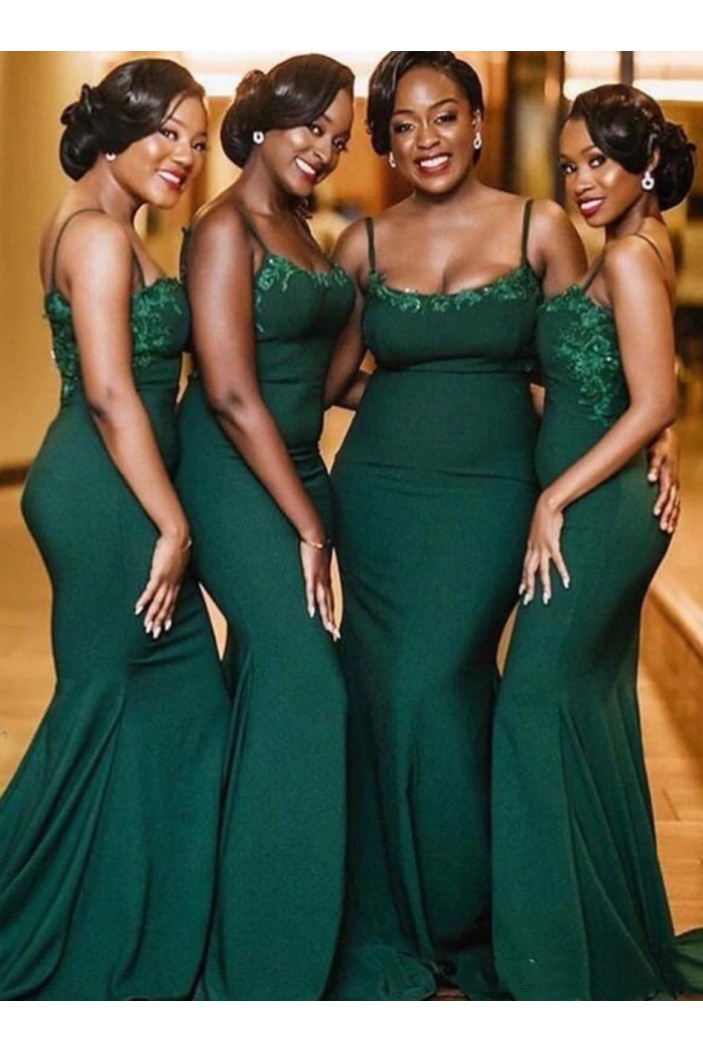 Long Green Mermaid Lace Spaghetti Straps Bridesmaid Dresses 902207